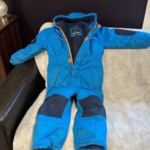 Snow suit - One piece waterproof  Blue Snowsuit with Orange Accents size 6